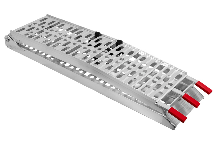UNITRAILER ALR003 faltbare Rampen aus Aluminium für Anhänger, 221 cm, 680 kg Tragkraft, mit Gurt und Stütze, 2er-Set
