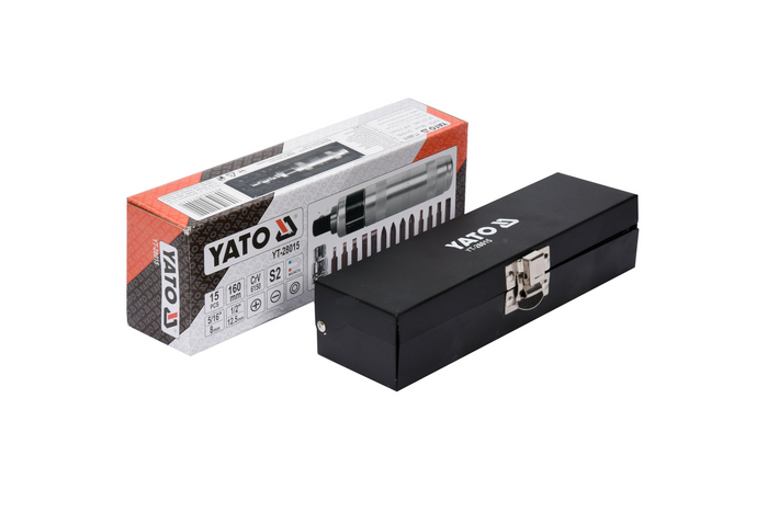 Schlagschrauber-Set mit magnetischen Spitzen YATO YT-28015 15-teilig.